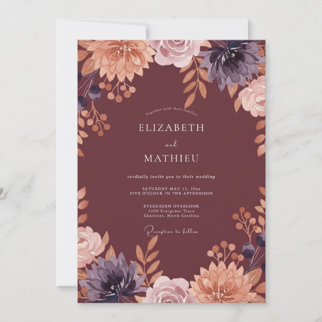 Plum Terracotta Petal Wedding Invitation (Front)