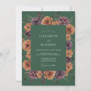 Plum Terracotta Ranunculus Dusty Eucalyptus Weddin Invitation