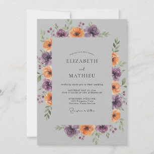 Plum Terracotta Ranunculus Eucalyptus Wedding Invitation