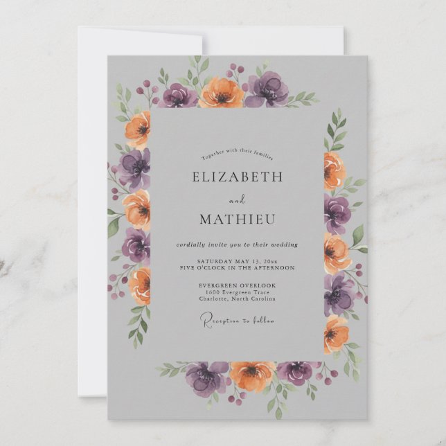 Plum Terracotta Ranunculus Eucalyptus Wedding Invitation (Front)
