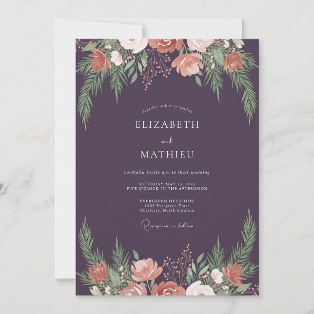 Plum Terracotta Wildflower Wedding Invitation (Front)