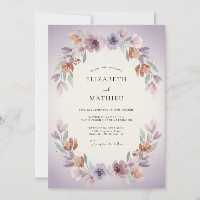 Plum Terracotta Wreath Wedding Invitation (Front)
