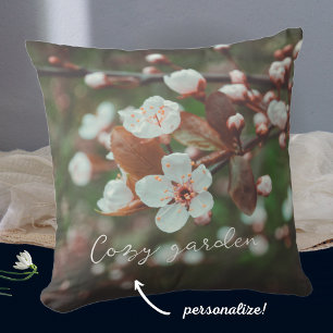 Plum Tree Branches with White Flowers Cushion