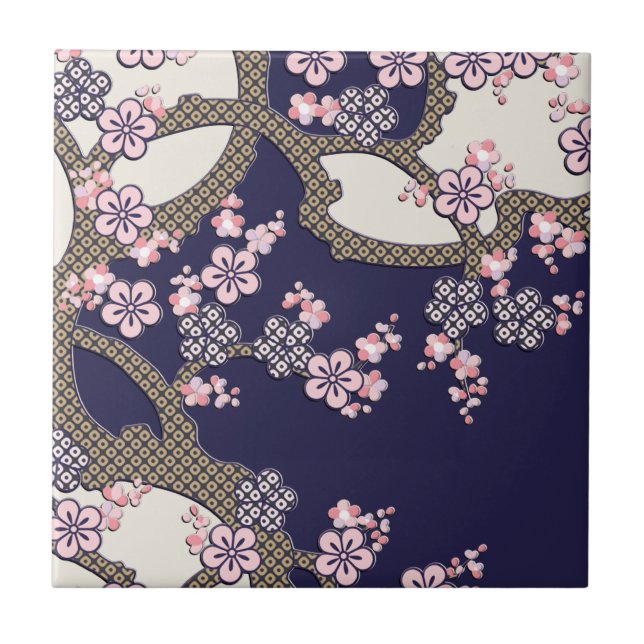 Plum tree flowers traditional japanese textile tile (Front)
