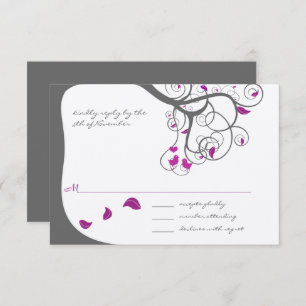 Plum Tree Swirls Love Birds Wedding Invitation