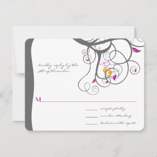 Plum Tree Swirls Love Birds Wedding Invitation