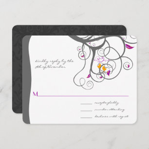Plum Tree Swirls Love Birds Wedding Invitation