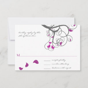 Plum Tree Swirls Love Birds Wedding Invitation
