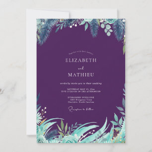 Plum Tropical Foliage Eucalyptus Wedding Invitation