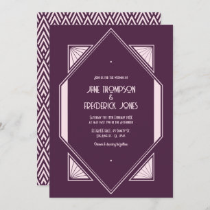 Plum Velvet & Soft Blush Art Deco Wedding Photo Invitation