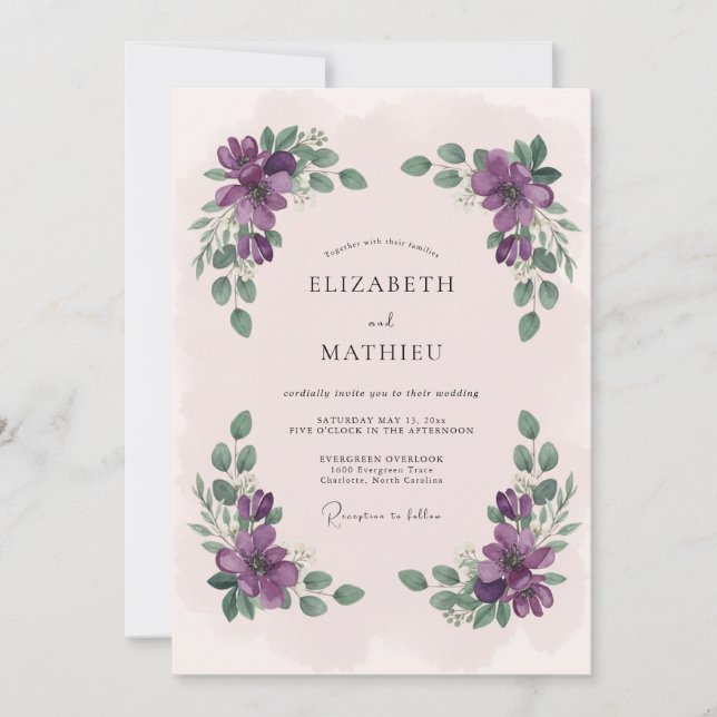 Plum Verdant Botanical Wedding Invitation (Front)