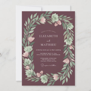 Plum Verdant Floral Wedding Invitation