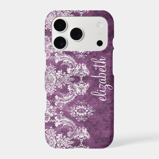 Plum Vintage Damask Pattern and Name (Back)