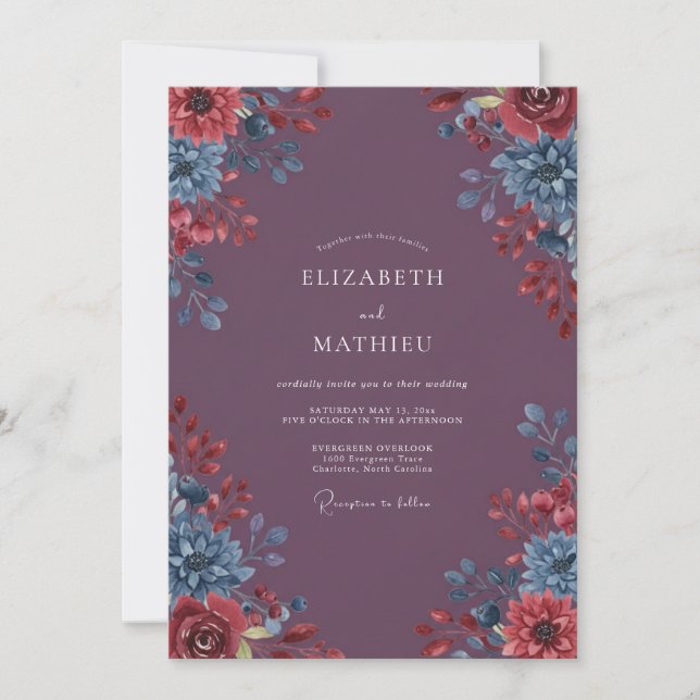 Plum Vivid Floral Romance Wedding Invitation (Front)