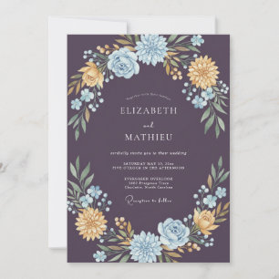 Plum Warm Gold Blossom Wedding Invitation
