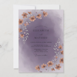 Plum Warm Peach Wildflower Wedding Invitation