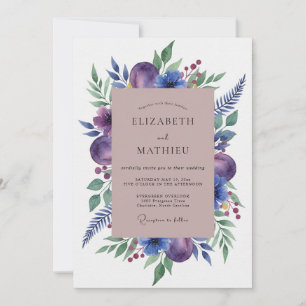 Plum Watercolor Botanical Wedding Invitation