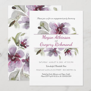 Plum Watercolor Flowers Romantic Engagement Party Invitation