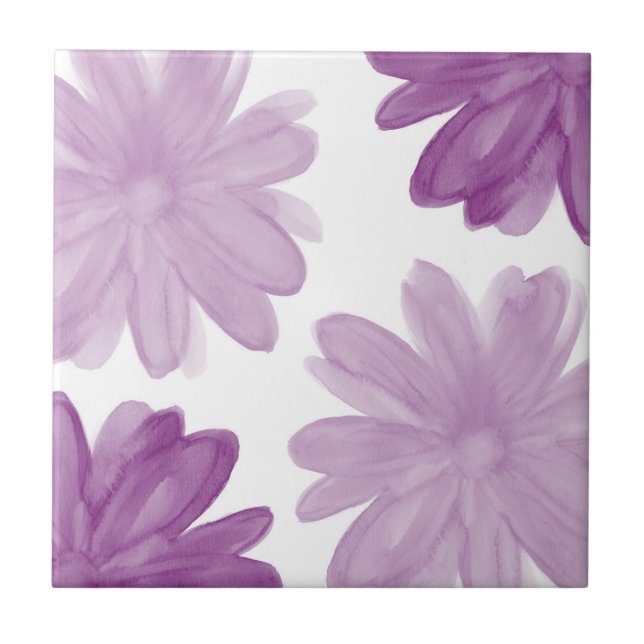 Plum Watercolor Flowers Tile (Front)