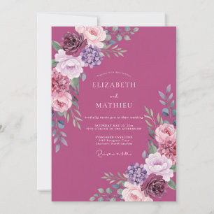 Plum Watercolor Foliage Wedding Invitation