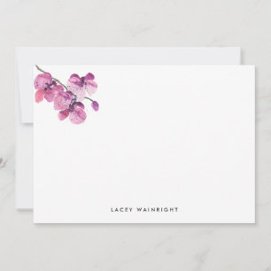 Plum Watercolor Orchid Personalised Stationery Card