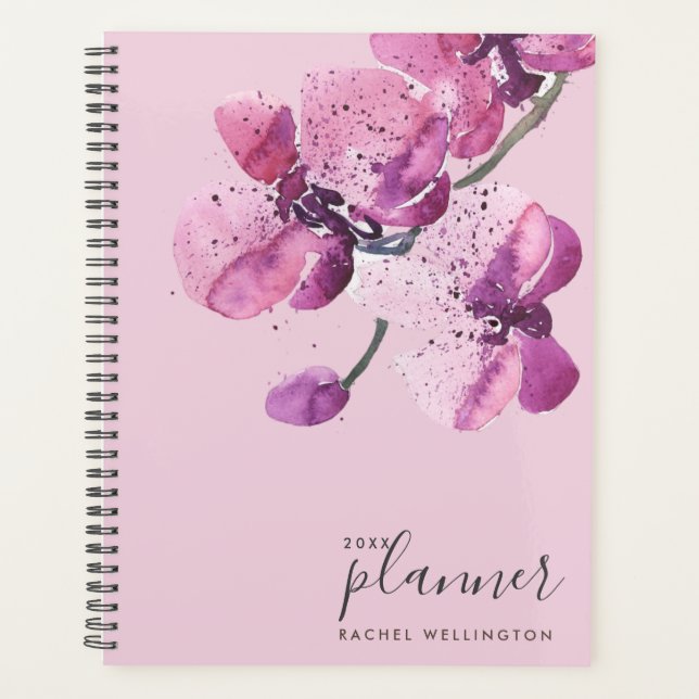 Plum Watercolor Orchids  Planner (Front)
