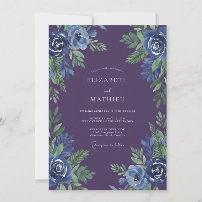 Plum Watercolor Petal Wedding Invitation (Front)