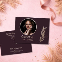 Plum Watercolor RoseGold Leaf Photo 21st Birthday