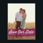 PLUM WATERCOLOR SPLASH | SAVE THE DATE POSTCARD<br><div class="desc">PLUM WATERCOLOR SPLASH | SAVE THE DATE POSTCARD 
 Modern and whimsical save the date postcard featuring watercolor splash and retro script. Other colours and similar items can be found in my store.</div>