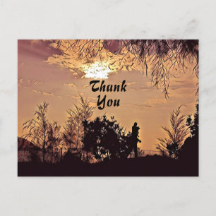 Plum Watercolor Sunset Scenery Trees Thank You  Postcard