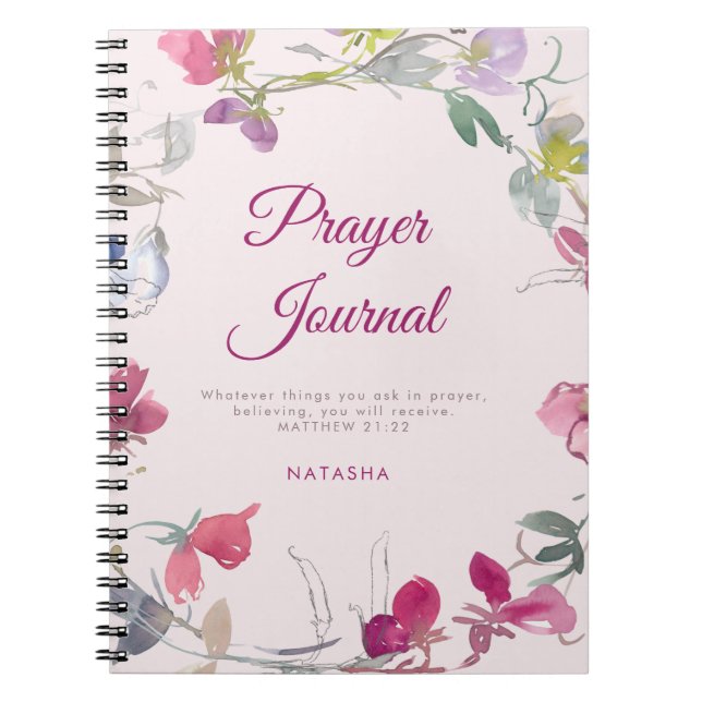 Plum Watercolor Sweet Pea Floral Prayer Journal (Front)