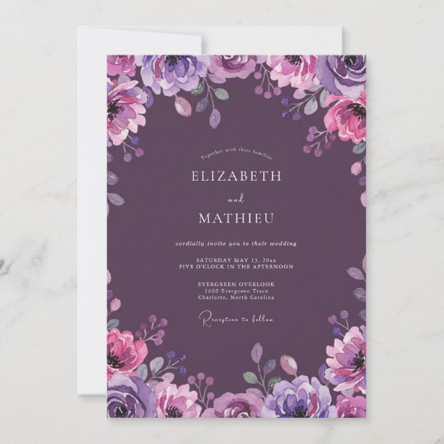 Plum Watercolor Vine Wedding Invitation (Front)