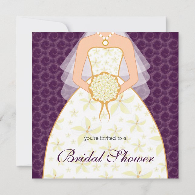 Plum Wedding Dress Custom Bridal Shower Invitation (Back)