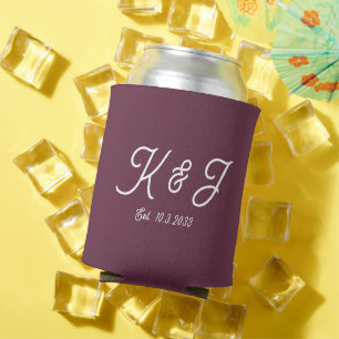 Plum Wedding Favour Monogrammed Can Cooler