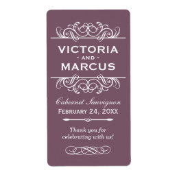 Plum Wedding Wine Bottle Monogram Favour Labels