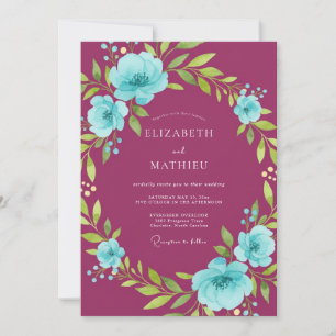 Plum Whimsical Floral Garland Wedding Invitation