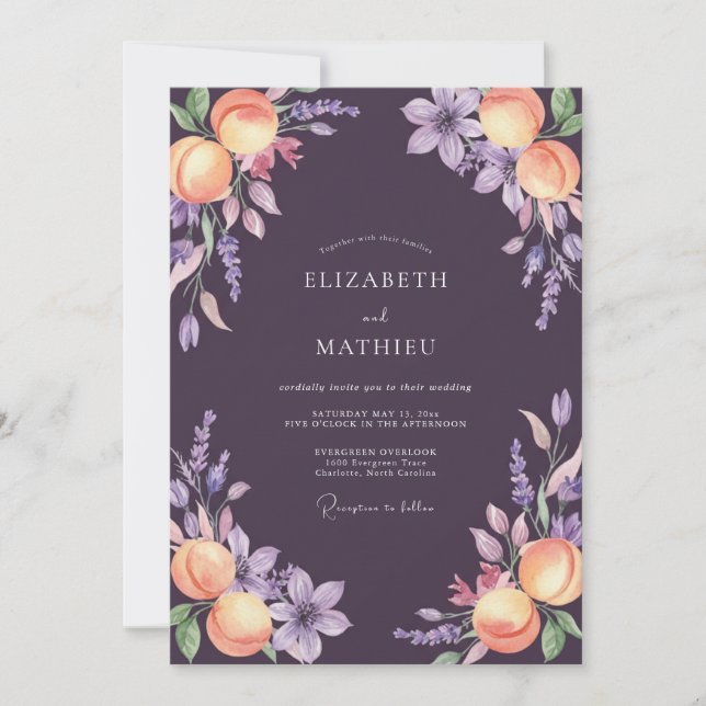 Plum Whimsical Orchard Wedding Invitation (Front)