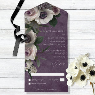 Plum White Floral Modern All in One Invitation