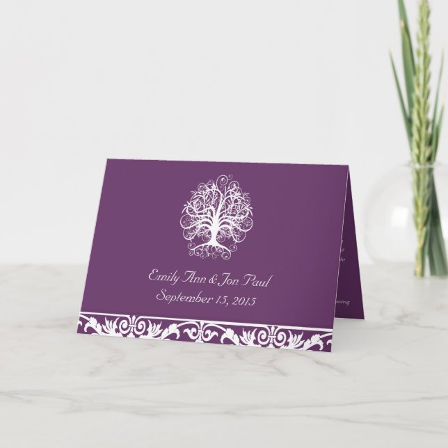 Plum & White Swirl Tree Wedding Invitation- Invitation (Front)