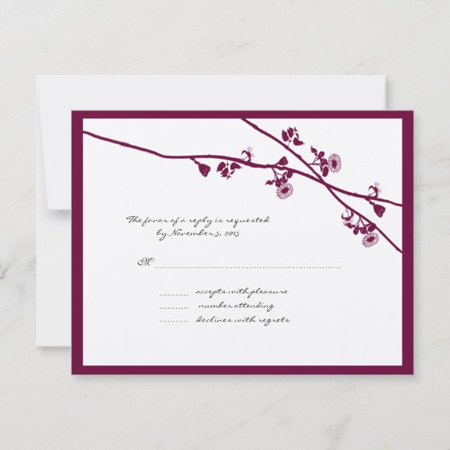 Plum Wild Flower Branches Wedding RSVP (Front)