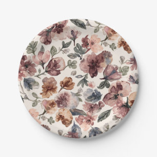 Plum Wildflower Watercolor Moody Botanical Garden Paper Plate