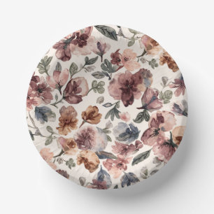 Plum Wildflower Watercolor Moody Botanical Garden Paper Plate