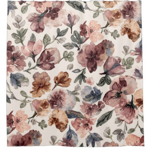 Plum Wildflower Watercolor Moody Botanical Garden Shower Curtain