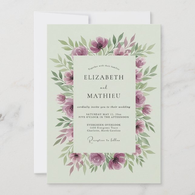 Plum Winsome Botanical Wedding Invitation (Front)