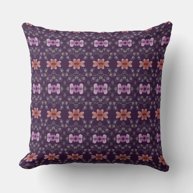 Plum With Floral Pattern Cushion (Front)