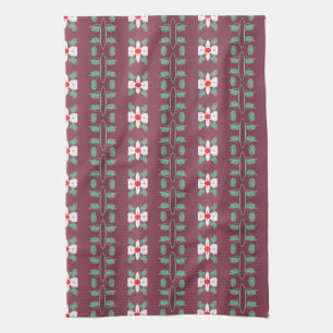 Plum With Red And Green Leaf Detail Hand Towel