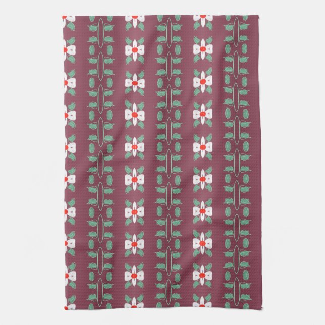 Plum With Red And Green Leaf Detail Hand Towel (Vertical)
