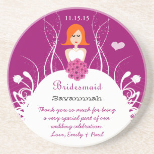 Plum with Red Hair Side Part Bridesmaid Coaster