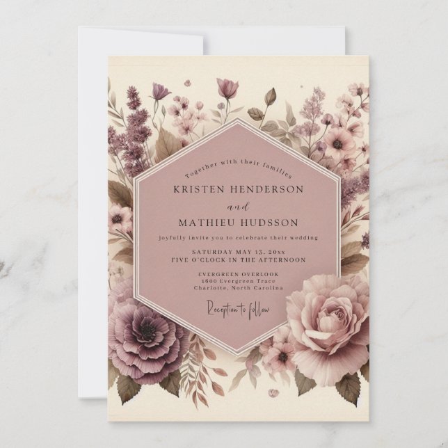 Plum Woodland Bloom Wedding Invitation (Front)