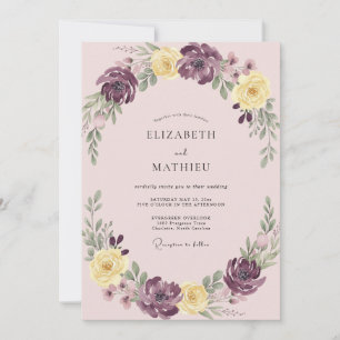 Plum Yellow Botanical Romance Wedding Invitation